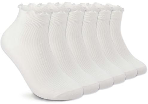 DarkCom 6 Pairs Women's Ruffle Socks Cute Ankle Super Soft Breathable Cool Frilly Socks For Mary Jane Shoes
