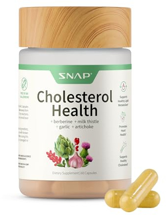 Snap Supplements Cholesterol Health - Artichoke, Milk Thistle, Garlic, and Berberine Supplement with Beta Sitosterol (95% Plant Sterols) for Digestive and Metabolic Support, 60 Capsules (30 Servings)