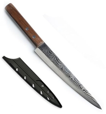 FBITE Cuchillo de Damasco Sashimi de salmón, cuchillo rebanador multifuncional de acero inoxidable, cuchillo de Sushi japonés, cuchillo de cocina, cuchillo de Chef