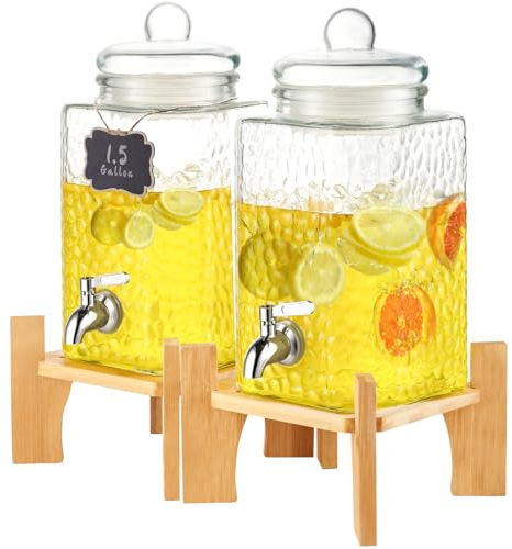 VEVOR Dispenser per Bevande di Vetro, Dispenser per Bevande da 5,5 Litri per Feste, con Supporto, Rubinetto Acciaio Inossidabile, Dispenser per Acqua per Succo, Tè Freddo, Ristoranti, Hotel, Feste
