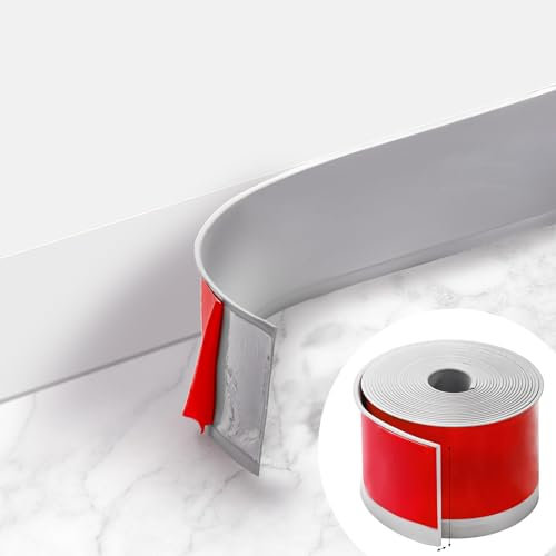 Okllen Flexible Baseboard Molding Trim, 10cm x 6M Rubber Baseboard Self-Adhesive Vinyl Base Boards for Walls, Peel and Stick Cove Base, Gray