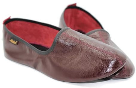 Akdam Mens Indoor Leather Slippers Bordeaux Traditional Babouche House Shoes Barefoot Moccasin (Size 12)