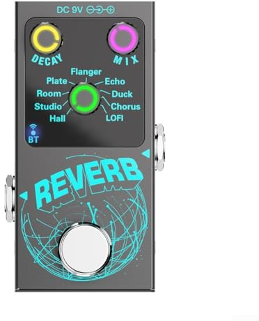 Zilimontt Guitar Reverb Effect Device,Mini Reverb Pedal Digital Guitar Pedal With 9 Digital Reverb Effects,Electric Guitar Pedals,With Cool Lighted Knobs