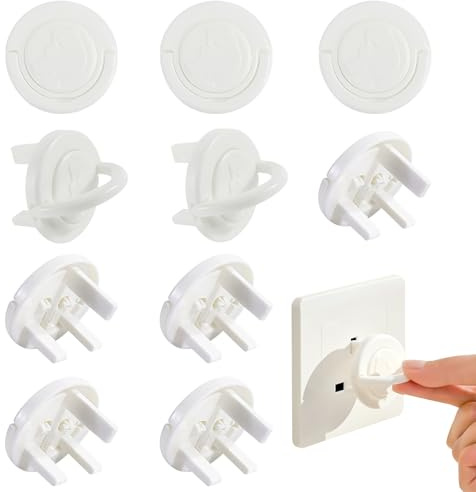 Plug Socket Covers UK, 10 Pieces White Baby Safety Socket Covers with Pull Ring Guards Caps Tight Socket Protector for Children Safety Protection at Home School and Nursery