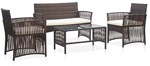 TerTide Sofa Terraza Exterior, Muebles Jardin Exterior, Conjunto Jardín de Ratán, Sofas Exteriores de Jardin, Set Muebles de jardín 4 Piezas y Cojines ratán sintético marrón