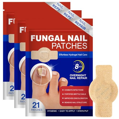 Nagelsvampplåster för nagelvård, 63 stycken funktionella nagellappar för tånaglar och naglar, självhäftande nagelreparationplåster för regenerering av missfärgningar, 3 påsar