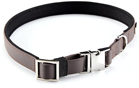 PetTec Hundehalsband aus Trioflex™ mit Polsterung, Wetterfest, Wasserabweisend, Robust in 3 Größen (M (40-50cm), Slim Edition Braun)