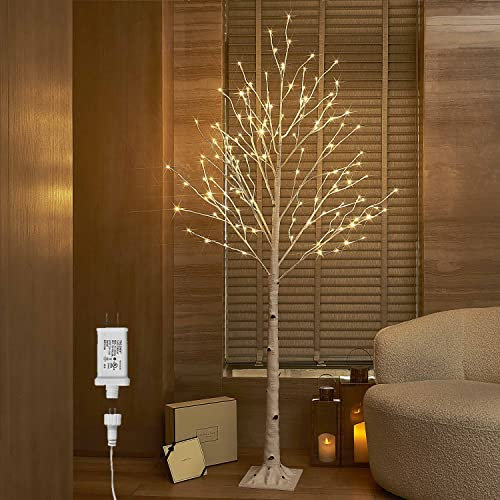 Hairui LED Baum Warmweiß 128LEDs Birke Lichterbaum 180CM Künstlicher Weihnachtsbaum mit Teilweise Funkelnder Funktion LED Birkenbaum für Party, Hochzeit, Heimdekoration 24V Sicherheitsspannung