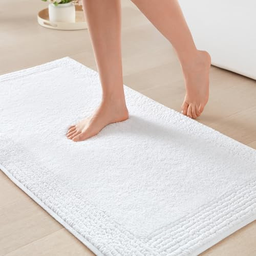 Madison Park Signature Splendor Reversible 100% Cotton Tufted Bathroom Rug-3000 GSM Hotel Quality Luxurious Plush High Pile Bath Mat Absorbent, Quick Dry, Shower Room Décor, 21x34, White