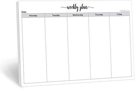 321Done Weekday Planning Notepad (8.5 x 5.5) Small 50 Sheets for Work Week – Monday through Friday M-F Planner Weekly Days of Week Paper Memo Note Pad, Planner Organizing - Made in USA - Simple