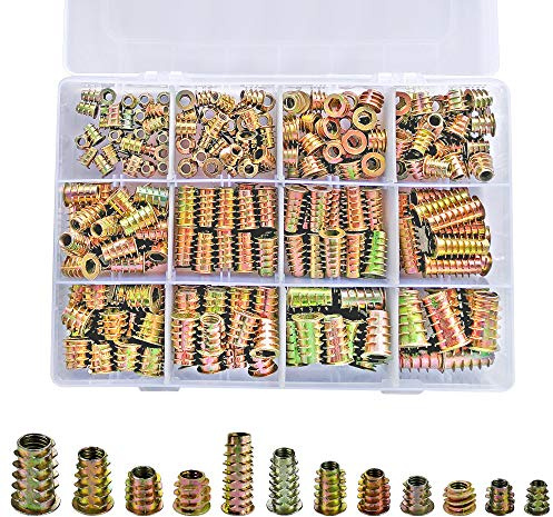 PGMJ 265 Pcs 12 Size M4/M5/M6/M8/M10 Zinc Alloy Screw Nut Inserts Assortment for Wood Furniture, Hex Socket Drive Metric Bolt Fastener Connector Screw-in Nut