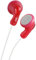 JVC Gumy Ecouteur Intra Auriculaire, Filaire, Confort Optimal Grâce à Un Corps en Caoutchouc, Son Puissant, Rouge- HA-F14-RN-U