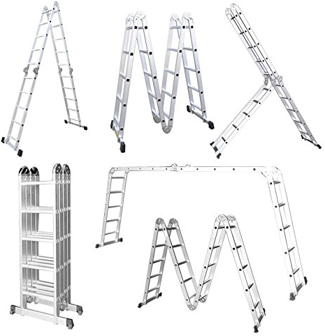 Froadp Scala multiuso 6 in 1, pieghevole, multiuso in alluminio, design telescopico, con 2 ruote e piattaforma, multifunzione, portata fino a 150 kg (5,5 m)