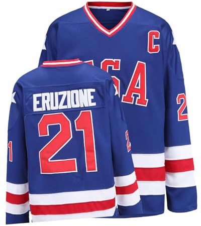 YWIES Hockey Jersey of USA 1980 Olympic Team Jerseys #21 Mike Eruzione Stitched Letters and Numbers Blue S-XXXL