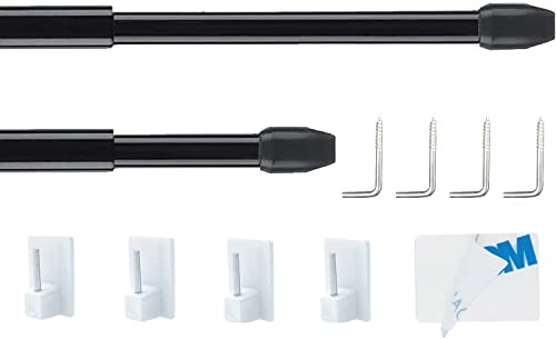 2 Pièce Barres de Vitrage Extensible Tringle Rideau Sans Percage Réglable Tringle a Rideau pour Fenetre Pvc pour rideaux en Maille et de Crochets Rideau Adhésive,Noir(40-70CM)