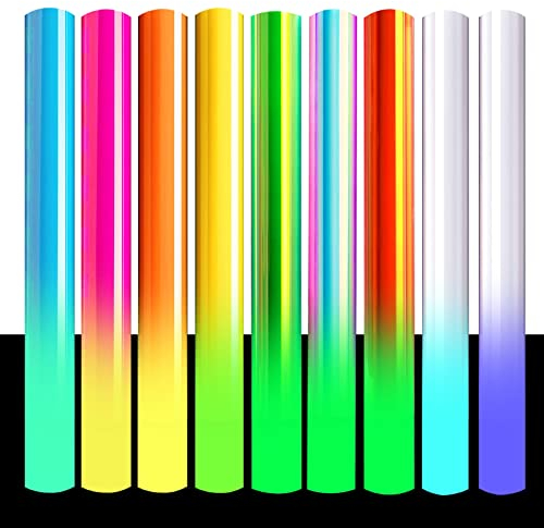 Souarts Plotterfolie Textil, A4 Vinylfolie Transferpapier zum Aufbügeln Plotter, Wärmeübertragungsfolie Plotter für DIY T-Shirt Textil Handwerk Leder 30cmx25cm (Bunt Nachtleuchtend 9PCS)