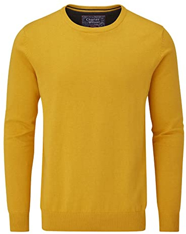 Charles Wilson Men's Fine Knit Cotton Crew Neck Jumper (XXL, Yellow (0422))