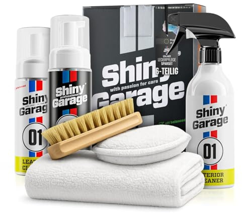 Shiny Garage Lederpflege-Set Strong: Leather Kit - Leder Reinigung & Pflege inkl. Lederbürste - Premium Auto Lederreiniger, Lederpflege Conditioner, Cleaner - Ideal für Autositze o. Sofas | 6-tlg.