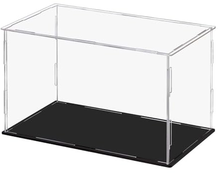 Vitrina de acrílico,Vitrina,acrílico Transparente con Base Negra,Caja de Trabajo para Figuras Pop Los Juguetes coleccionables Necesitan Quitar la película Protectora (9.84x3.9x6 Pulgadas: 25x10x15cm)