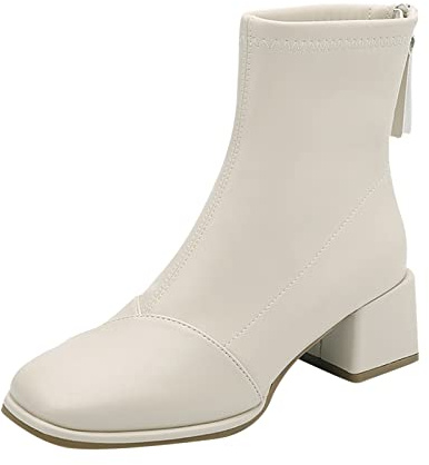 Yunyahe Winter Shoes Women's Boots Side Chunky Plus Women's Ankle Size Leather Boots High-Heeled Zipper Fashion Women's Boots with Heel, T2 Beige, 8 UK