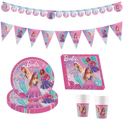Procos - Party Set Barbie Fantasy, set de decoración multipieza para fiesta de cumpleaños infantil y fiesta de verano, decoración de mesa, decoración de cumpleaños