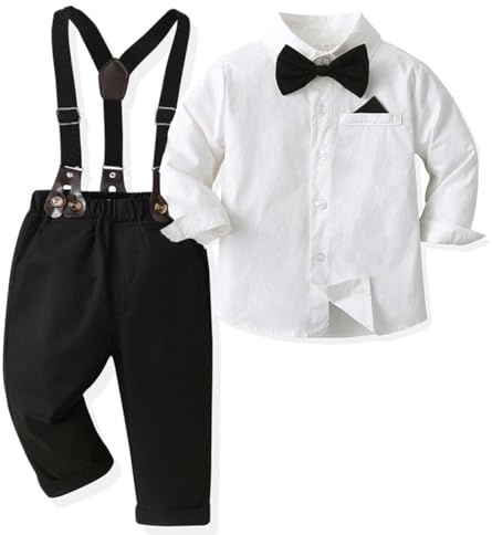 Yokald Bimbo Completini e Coordinati Gentiluomo Abbigliamento 4 Pezzi Camicia con Fiocco Bretelle Pantaloni Suit Formali Bambini Ragazzi Abbigliamento Set 6 Mesi 6 Anni(BB-black,4T)