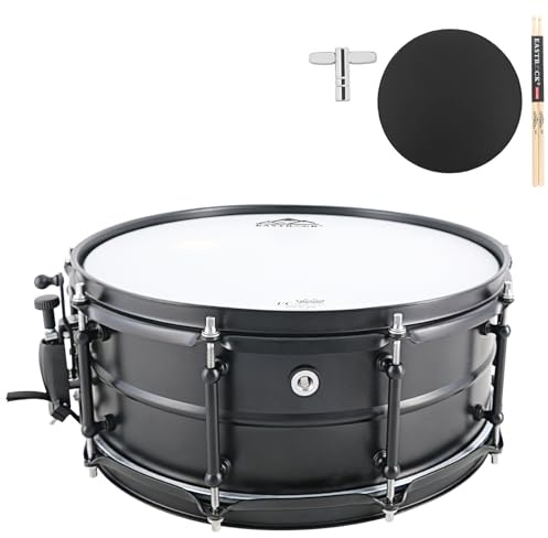 EASTROCK Snare Drum 14 X5.5 Inches Black Matte Finish Professional Snares for Drummer, Adult, Advanced Drum Set Snare Drums (Black)