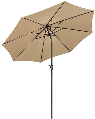 Yaheetech Parasol de Jardin Extérieur 300 cm Parasol à 8 Baleines en Métal Manivelle avec Bouton-poussoir Protection Solaire pour Terrasse Jardin Plage Piscine Balcon Kaki