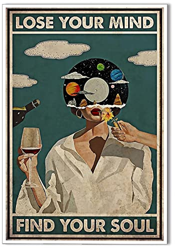 Poster vintage Lose Your Mind Find Your Soul con citazione sulla salute mentale su tela, poster trippy, stampa artistica da parete con musica unica, pittura astratta, decorazione da parete per camera