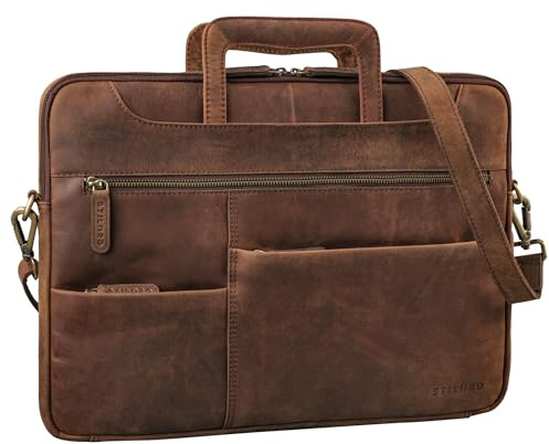 STILORD 'Farleigh' Pochette Ordinateur 15.6 Pouces Cuir Porte-Documents Étroite Sac de Travail Homme Housse Pc Portable en Cuir Veritable, Couleur:zamora - marron