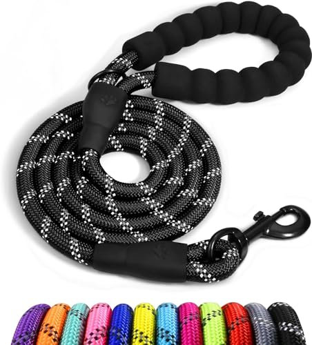 Dog Lead with Soft Padded Handle, 1.5m Reflective Dog Lead and Multi-Colour for Small Dogs, Highly Reflective Threads - Durable & Weather Resistant Climbers Rope for Dogs, Black