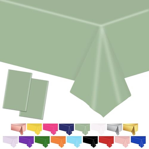 POPOYU 2 Pezzi Tovaglia Verde Salvia Decorazioni per Feste di Compleanno,137x274cm Tovaglia per Feste,Tovaglia da Colorare Decorazioni,Gigante Carta Tovaglia per Bambini Baby Shower,Matrimonio,Natale