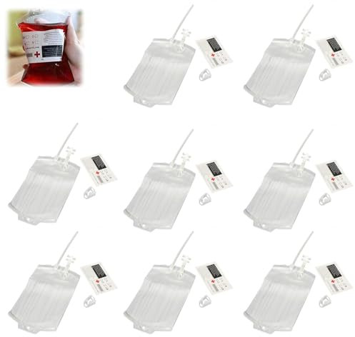 Bolsa de Beber Sangre para Halloween,Bolsa de Sangre de Halloween,Bolsa de Sangre,Bolsa de Sangre para Bebidas,Bolsas de Sangre de Halloween Contenedor 350 ml,8 Piezas Bolsa de Sangre para Bebidas