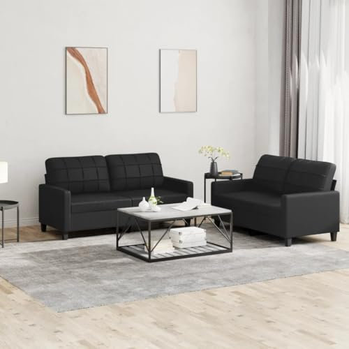 ShGaxin Soffgrupp med kuddar 2 delar svart konstläder, vardagsrumssoffor, hemsoffa, vardagsrumsmöbler, relaxsoffa, modern soffa 3201358