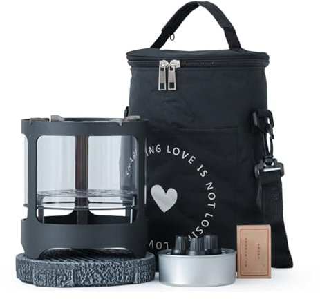 Estufa de Camping con Bolsa de Transporte, Chimenea de Mesa, Estufa de Carbón, Brasero Portátil, Brasero de Mesa para Barbacoa de Picnic Al Aire Libre, Cubierta de Vidrio Transparente