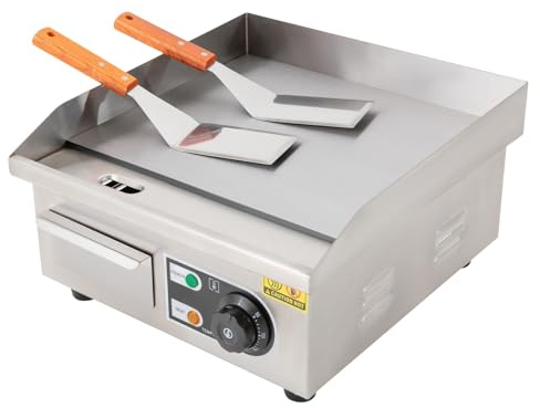 Commercial Electric Griddle, Stainless Steel Countertop Grill with Temperature Control,2KW Fried Pans Burger Bacon Egg Fryer Barbeque,14 inch / 35.5x38cm