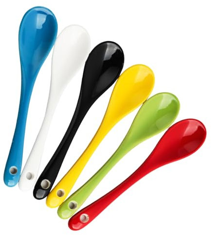 Annlpoy 6 pezzi cucchiai per uova in porcellana colorata, cucchiaini da caffè da caffè, da tè, portauova, cucchiaio da dessert, posate eleganti e robuste per la tavola da colazione e Altro