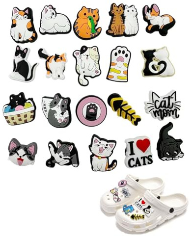 TPZORJX 20 Piezas Shoe Charms Zapatos Adornos PVC para Crocs,Forma de Pata Gato Dibujos Animados,Decoración de Zapatos Tipo Zueco para Niños Adultos DIY Regalo
