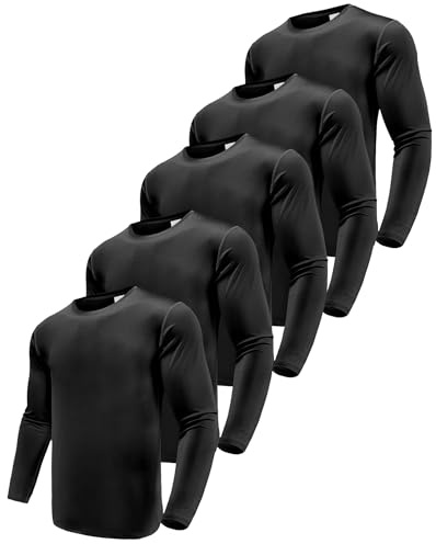 Boyzn Men's 5 Pack Performance Long Sleeve T-Shirts, UPF 50+ Sun Protection Shirts, Athletic Workout Shirts for Running Fishing Hiking 5P06-M