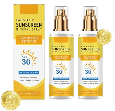 2PC Hair and Scalp Sunscreen Spray SPF 30 UV Protection for Scalp, Prevents Color Fade & Dryness, Non-Greasy & Lightweight Formula for Hiking,Outdoors