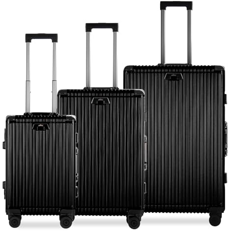 HOMELUX Kofferset 3 Teilig Schwarz Hartschale Reisekoffer ABS Leicht Trolley Rollkoffer Hartschalenkoffer Set - M-L-XL