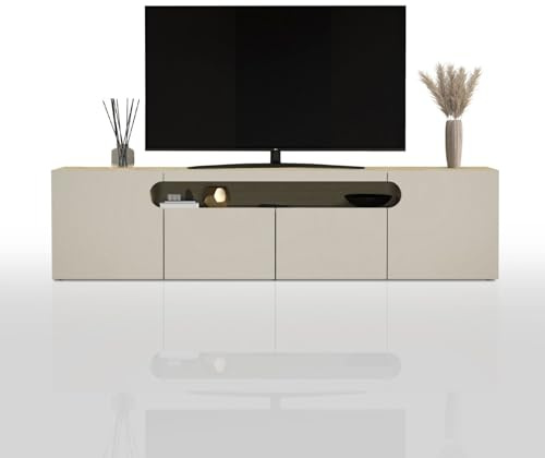 WHOUS Mobile Porta TV REAL per Soggiorno con 4 Ante, Mobile Tv per Salotto in Legno, 240x40x60 cm, Cashmere e Rovere