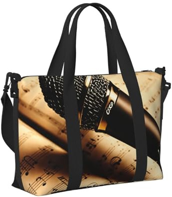 Borsa a mano da viaggio con microfono con note musicali, per donne e uomini, leggera, pieghevole, per gite nel fine settimana, palestra, vacanze