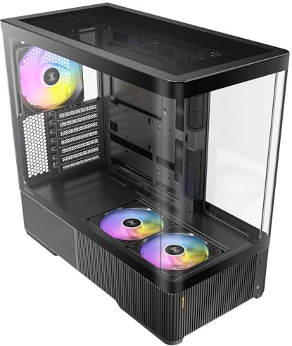 Antec C6 Curve ARGB Mid-Tower fodral, panorama härdat glas, högt luftflöde, 3 ARGB PWM-fläktar ingår, stöder 360 mm radiator och 450 mm GPU, Typ-C 10 Gbps, ATX spelfodral