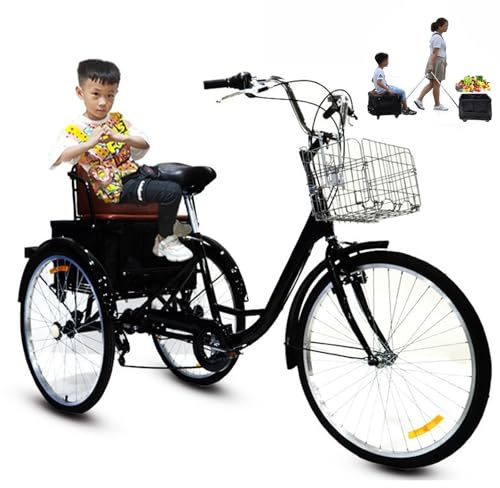 Lasttrehjuling för vuxna, 7-växlad lastcykel, med baksäte, robust lastkorg, känslig broms och maximal belastning på 300 pund för shopping och utomhussporter.