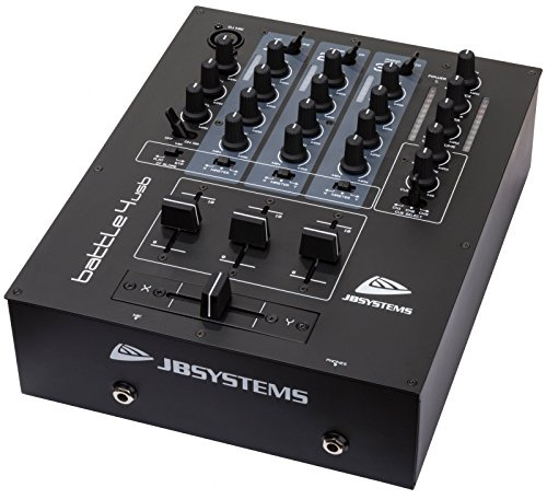 JB Systems BATTLE4-USB 4-Kanal DJ Mixer mit 9 Eingängen verteilt auf 4 Kanäle (3 Line-, 2 Phono-, 2 USB- und 2 Mikrofon Eingänge)