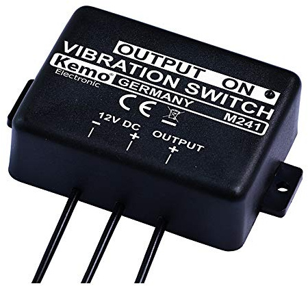 Kemo M241 Vibrationsschalter 12 V/DC. Einschalten bei Vibrationen, Ausschalten bei Stillstand. Betriebsspannung 11 - 15 V. Für Geräte mit Stromaufnahme von ca. 1000 mA., Schwarz