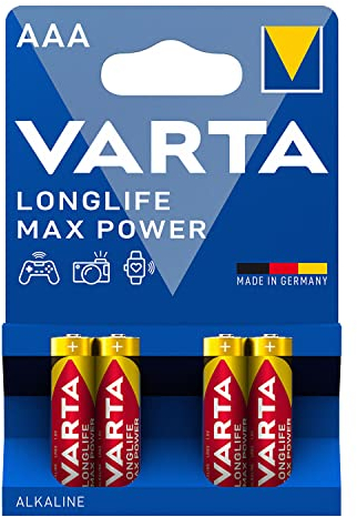VARTA Batterie LONGLIFE Max Power, Alkali-Mangan, Micro, AAA, LR03, 1,5 V, 1.200 mAh (4 Stück), Sie erhalten 1 Packung á 4 Stück