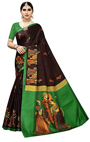 Yashika Sari uni en soie pour femme Longueur standard, marron, taille unique