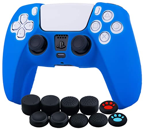 YoRHa Silikon Hülle Skin Case für PS5 Controller (Blau) x 1 mit Aufsätze Kappen x 10
